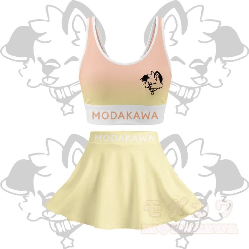 MODAKAWA X popipeko Puppy Graphic Modakawa Crop Tank Sport Top Skirt Matching Outfit - Yellow Set - 2XL - image 14