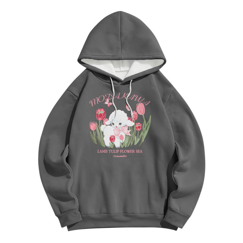 Modakawa Gradient Lamb Letter Print Loose Hoodie - Grey - 6XL - image 3