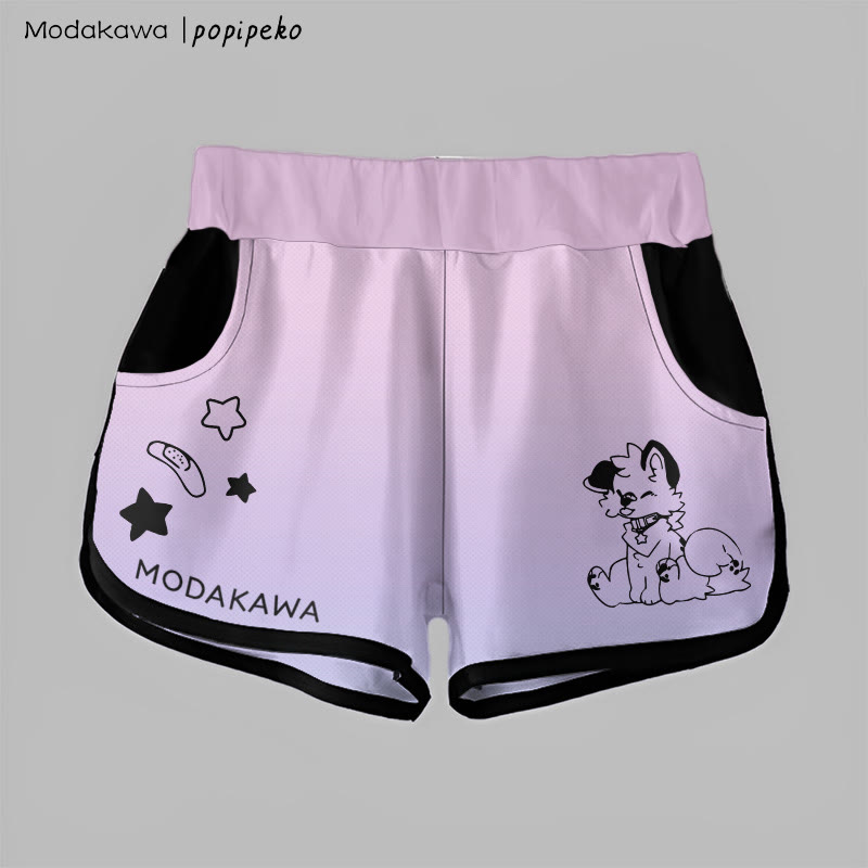 MODAKAWA X popipeko Gradient Tongue-Out Puppy Graphic Shorts - Purple - 5XL - image 5