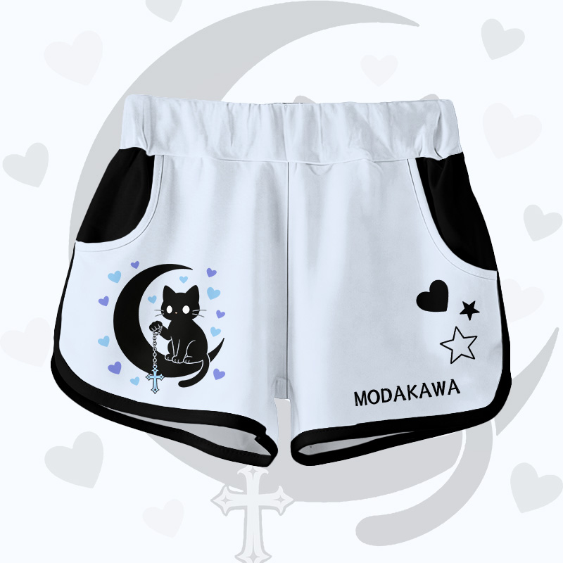 Astrology Black Cat Graphic Modakawa Shorts - Blue A - 5XL - image 7
