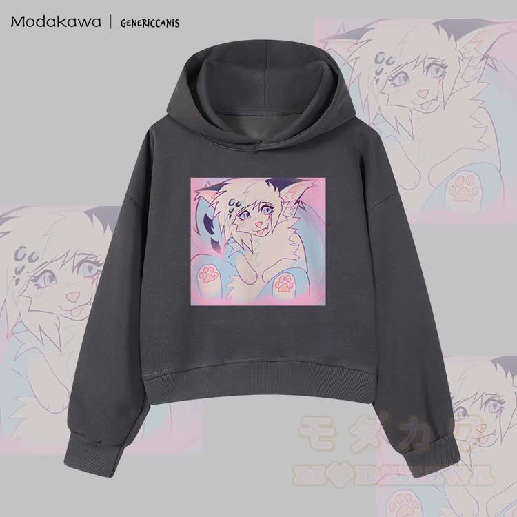 MODAKAWA X genericcanis Tongue Out Fox Graphic Cropped Cotton Hoodie - Grey - 3XL - image 5