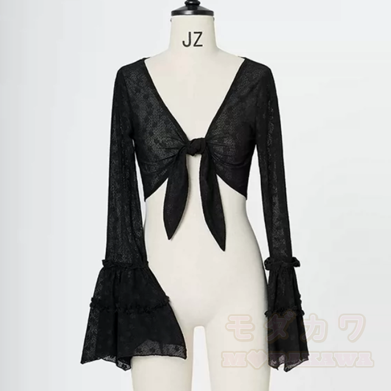 Gothic Lace Cardigan Bow Halter Irregular Ruffle Dress Two Pieces Set - Cardigan B - XL - image 9