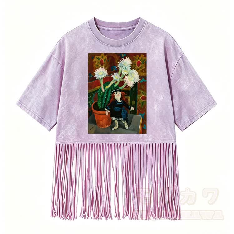 Art Graphic Modakawa Washed Fringe T-Shirt - Purple - 5XL - image 8