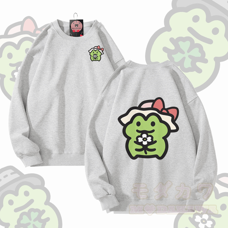 MODAKAWA Cute Frog Graphic Unisex Sweatshirt - Grey - 5XL - image 3