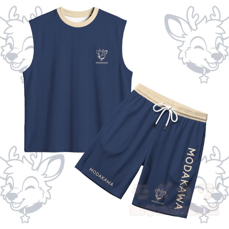 Wink Deer Graphic Sports Sleeveless Quick Dry Tank Top Shorts Modakawa Matching Outfit - Purplish Blue Set - 5XL - image 15