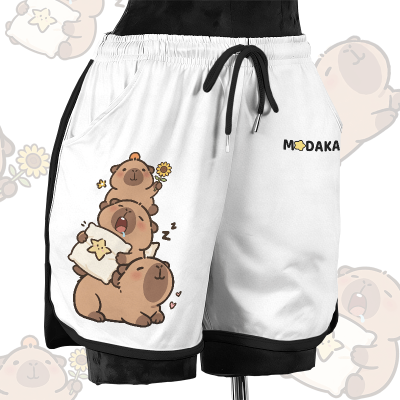 Cute Capybara Graphic Modakawa Casual Shorts - White - 4XL - image 3