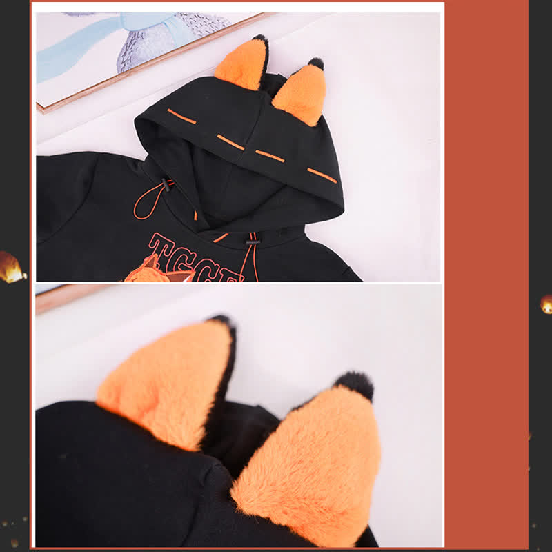 Fox Embroidery Pocket Plush Loose Hoodie - image 3