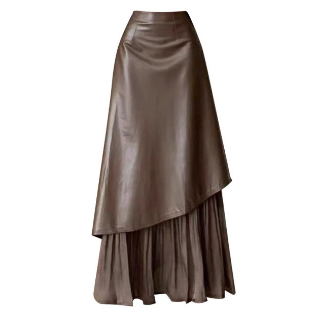 Knit Sweater with Vintage Leather Skirt Two Pieces Set - image 9