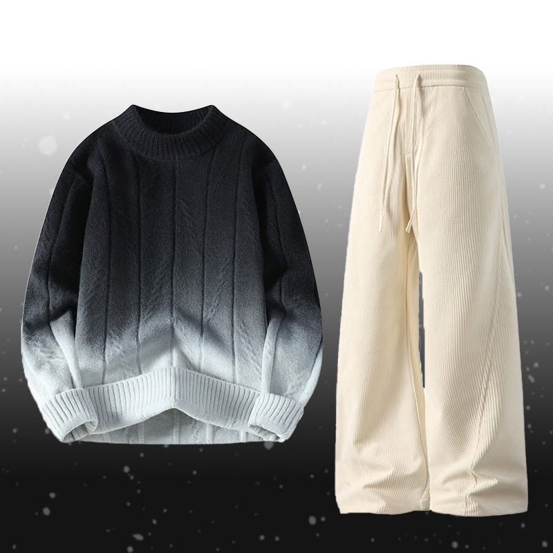 Gradient Knit Sweater Pocket Pants Two Pieces - Set B - 4XL - image 2