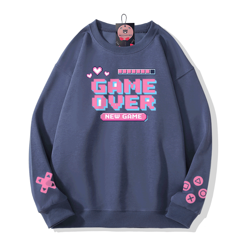 GAME OVER Graphic Modakawa Sweatshirt - Dusty Blue - 5XL - image 6