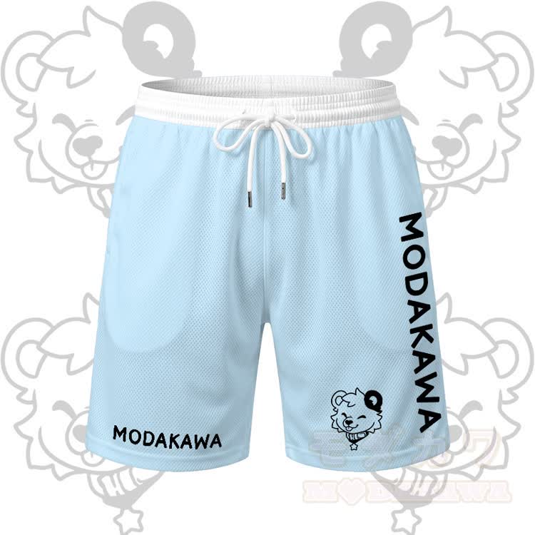MODAKAWA X popipeko Tongue Out Bear Graphic Men's Sports T-shirt Drawstring Shorts Matching Outfit - Blue Shorts - 5XL - image 7