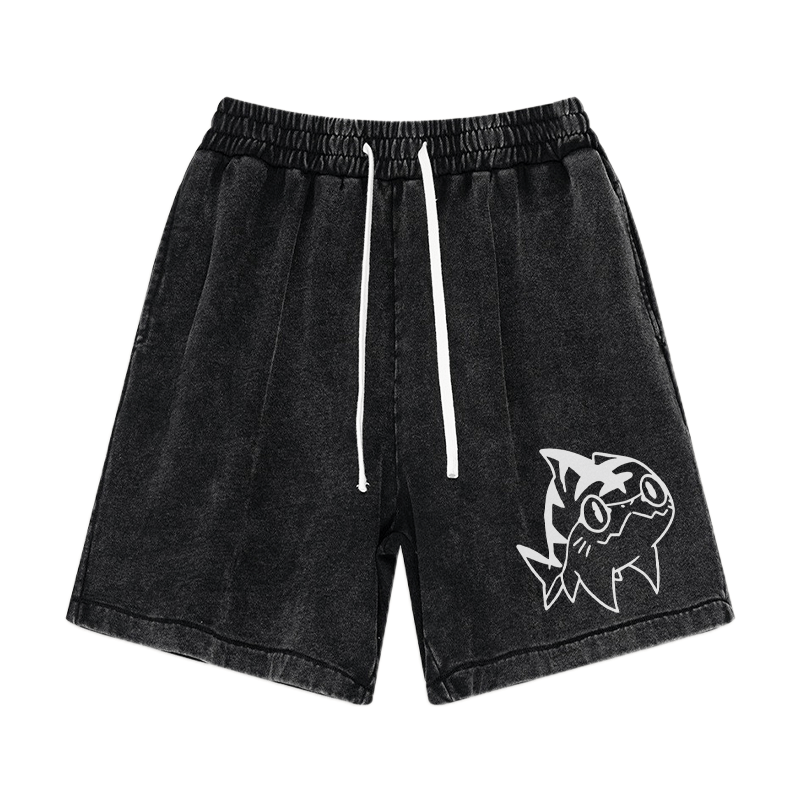 Goofy Shark Graphic Vintage Washed Shorts - Black - 3XL - image 4