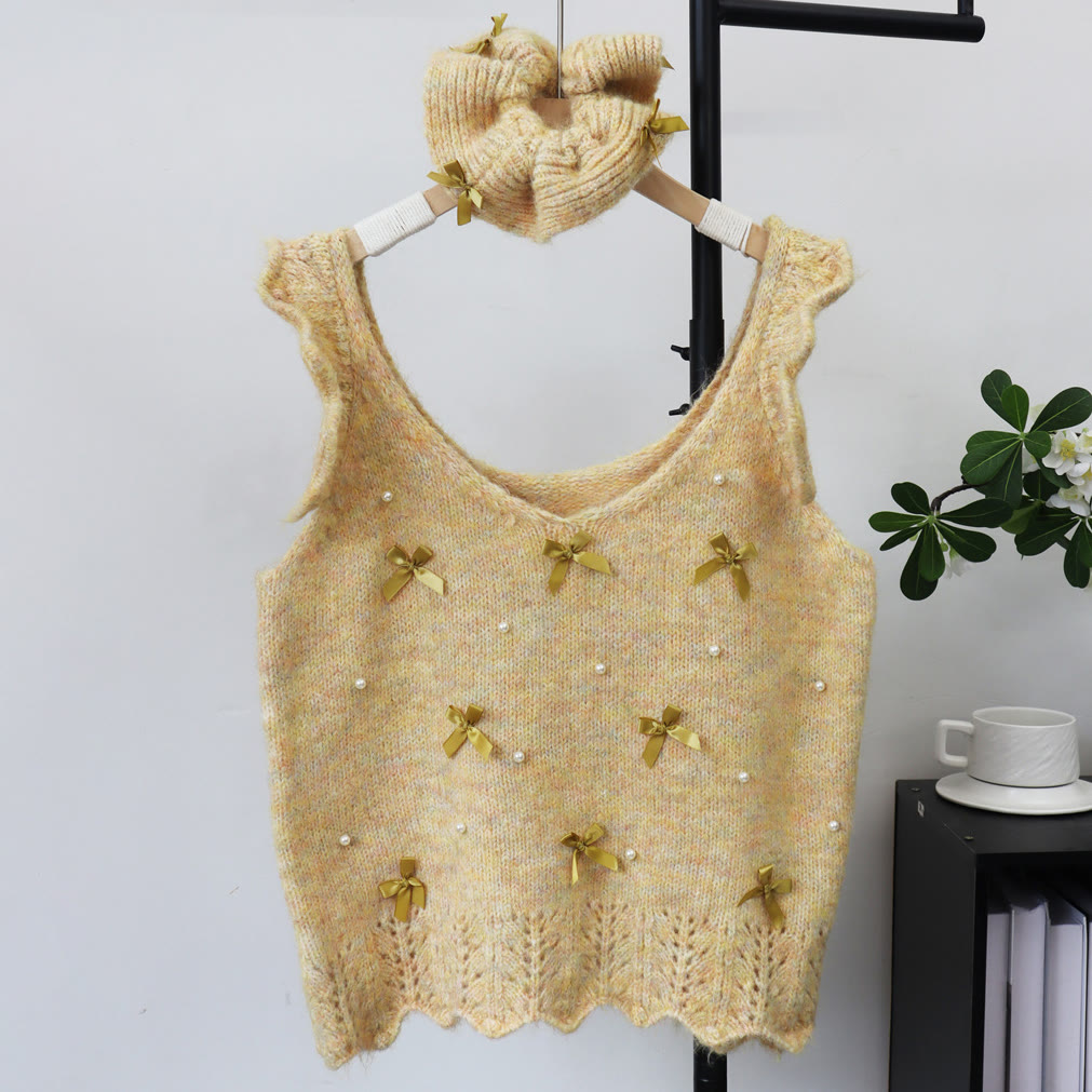 Bow Ruffle Trim Knit Vest - Yellow - One Size - image 5