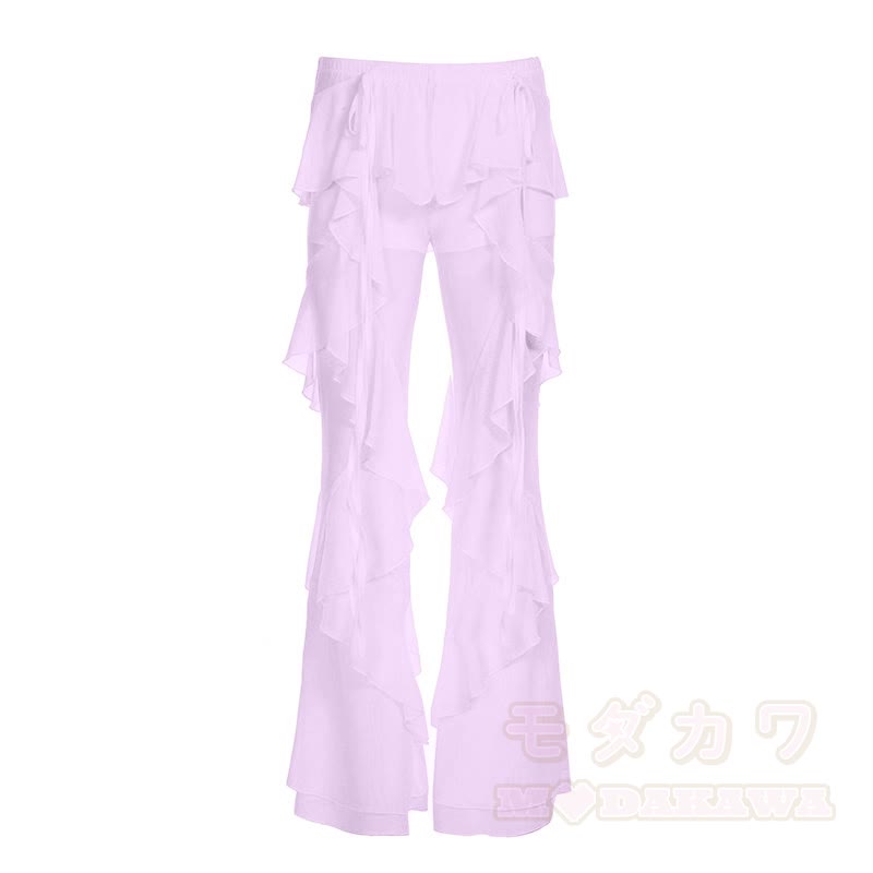 Ruffle Layered Wide Leg Pants - Purple - XL - image 7