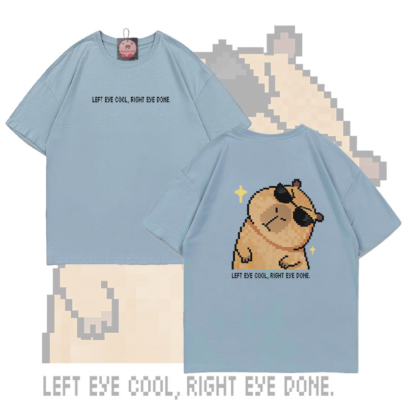 Cool Capybara Graphic Modakawa 100% Cotton T-shirt - Dusty Blue - 5XL - image 3