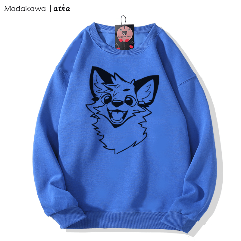 MODAKAWA X atka Fox Print Round Collar Sweatshirt - Klein Blue - 5XL - image 5