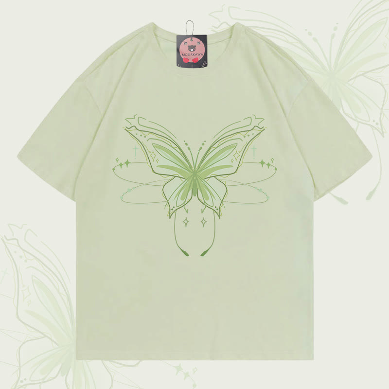 MODAKAWA Glowing Butterfly Graphic T-shirt - Green - 5XL - image 4
