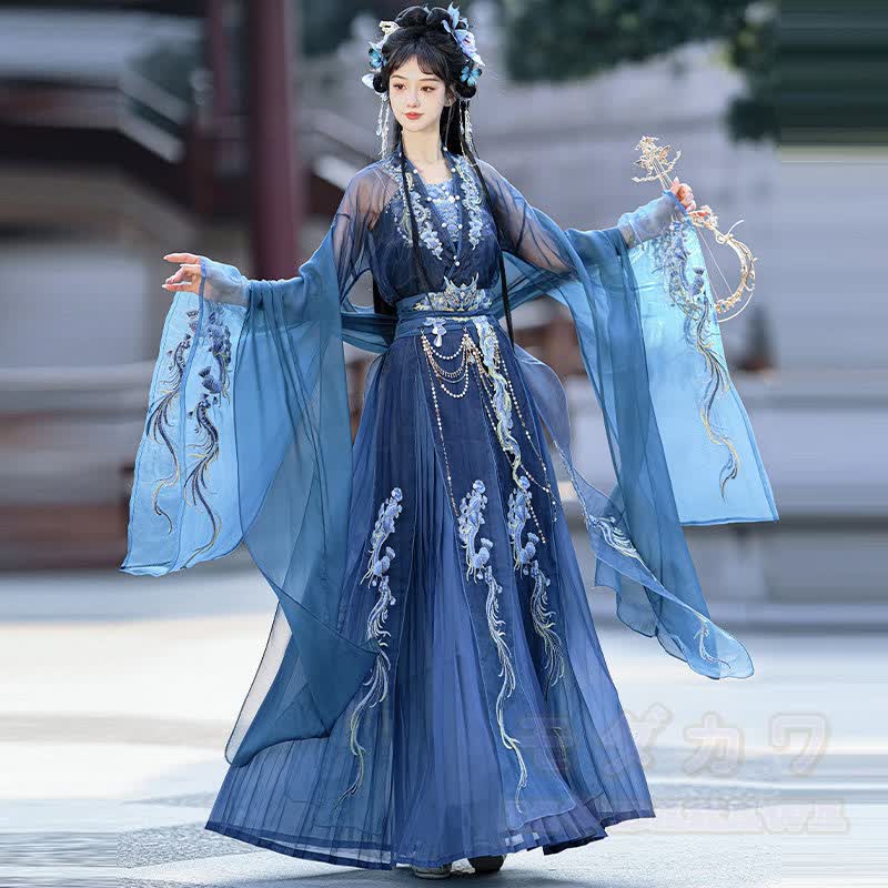 Vintage Sheer Sleeve Top Embroidered Dress Flowing Shawl Waist Chain Matching Outfit - Set D - XL - image 8