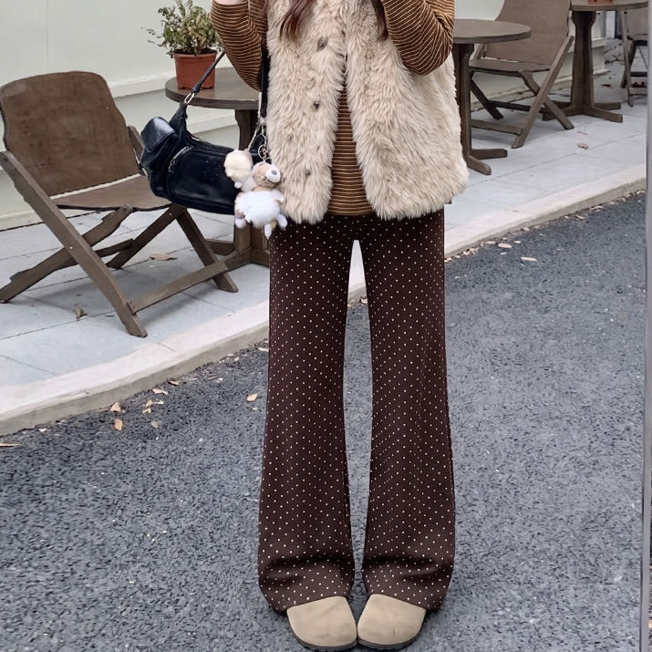 Fleece Lined Polka Dot Flared Casual Pants - Coffee Extended - XL - image 5