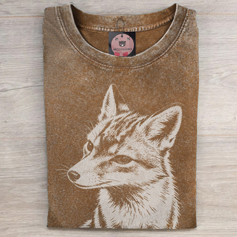 MODAKAWA Fox Graphic Unisex Vintage Washed T-shirt - Brown - 5XL - image 4