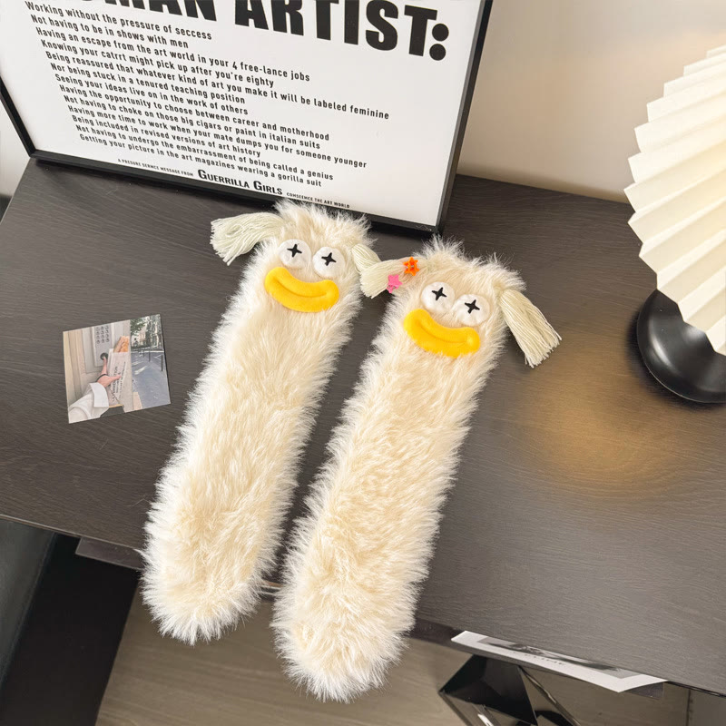 Cute Funny Plush Mid-Calf Sleep Socks - White - One Size - image 10