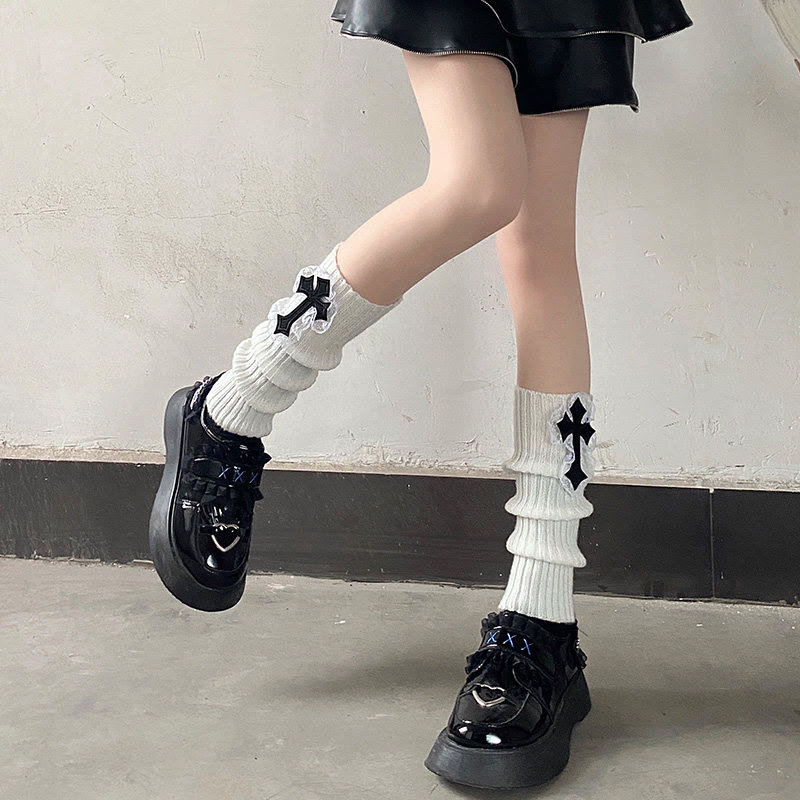 Y2K Striped Cross Slouch Socks - image 8