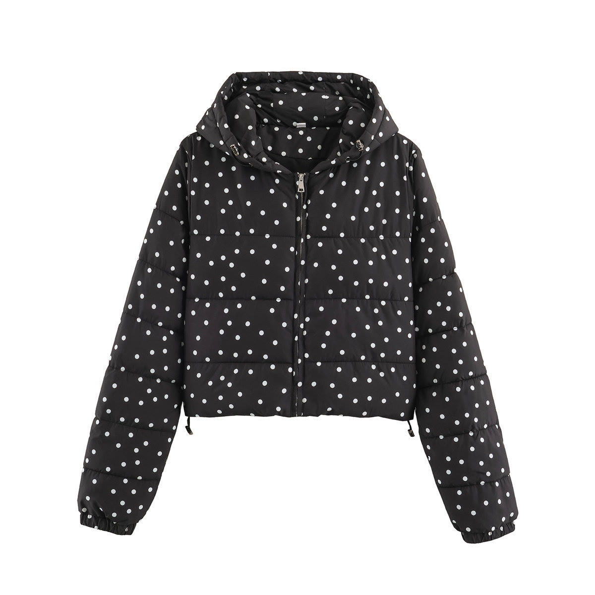 Polka Dot Puffer Jacket and Cable Knit Dress Two Pieces Set - Black Top - XL - image 10
