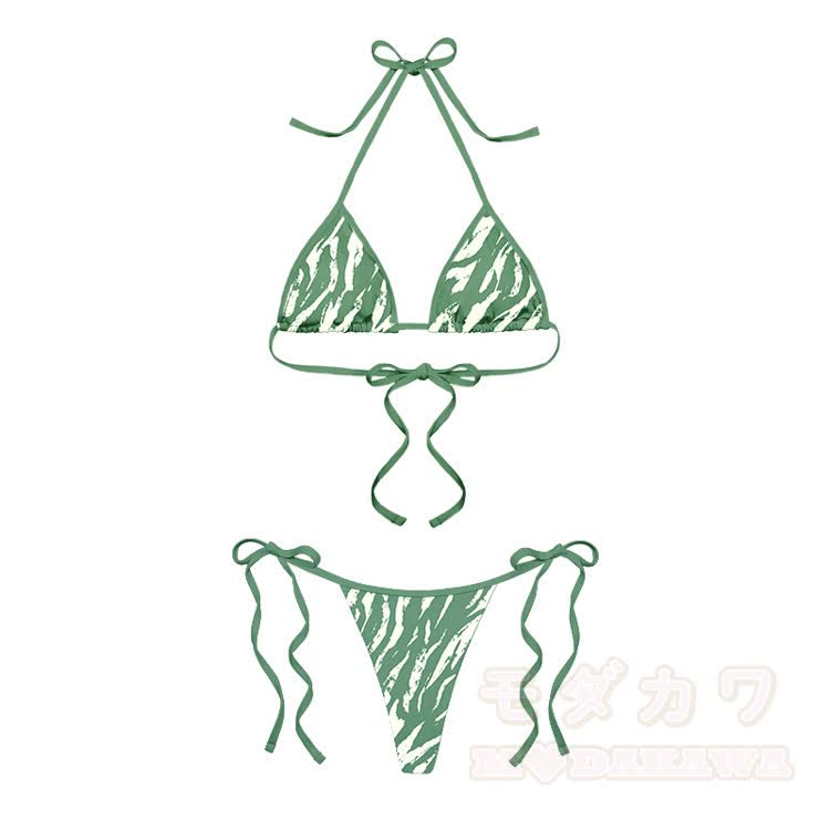 Couples Abstract Print Modakawa Two Piece Bikini Swimsuit & Men's Beach Swim Shorts - Green Set - 5XL - image 5