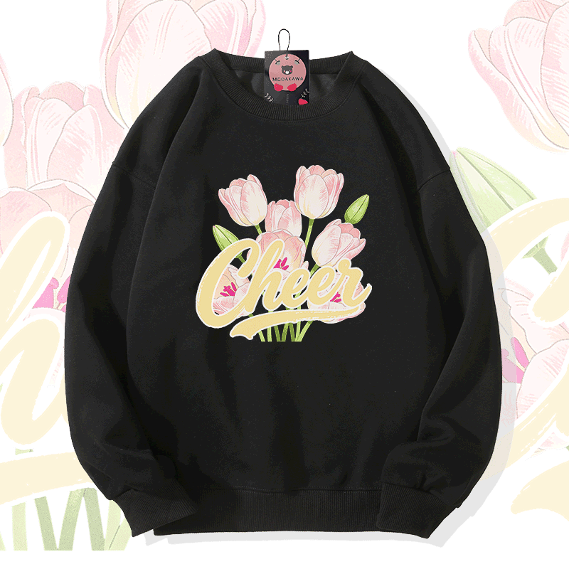 CHEER Tulips Graphic Modakawa Sweatshirt - Black - 5XL - image 3