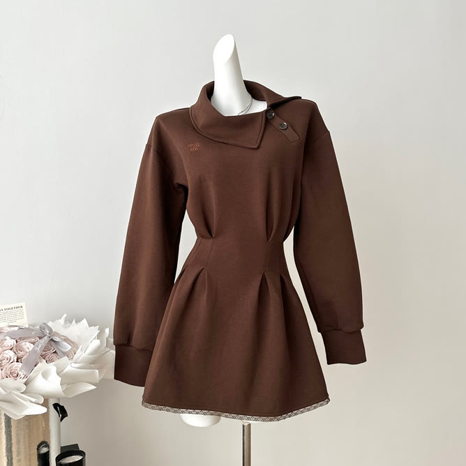 One Shoulder Long Sleeve Hoodie Dress - Brown - L - image 10