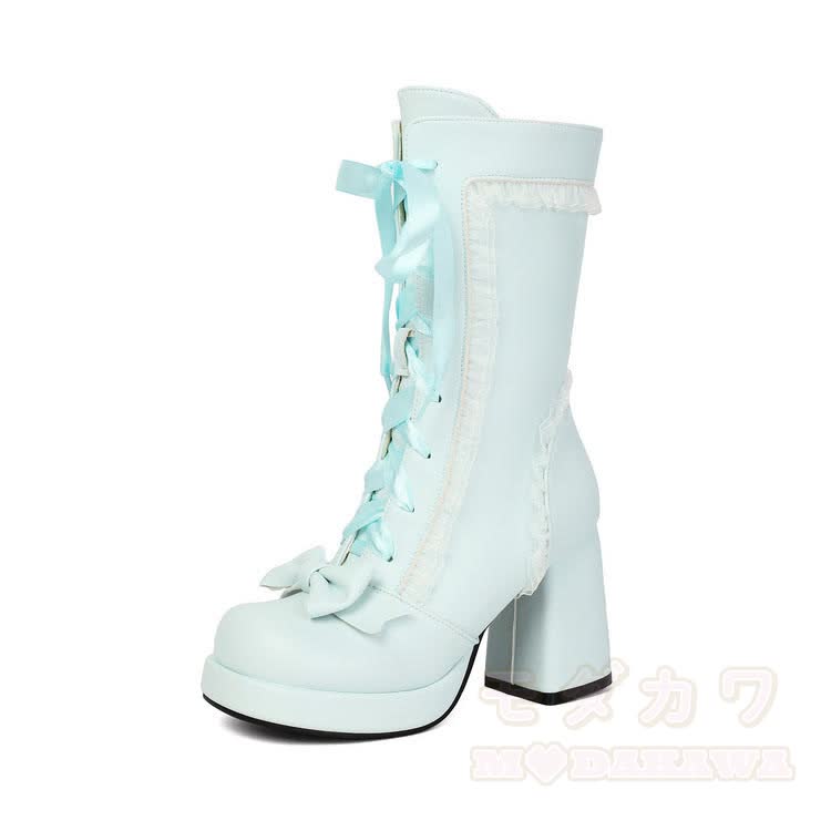 Chic Ruffle Bow Platform Lolita Boots - image 19