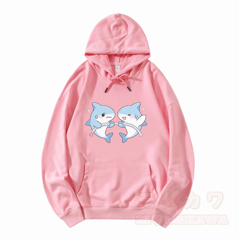 Cute Shark Game Graphic Modakawa Loose Cotton-Blend Hoodie - Pink - 5XL - image 4