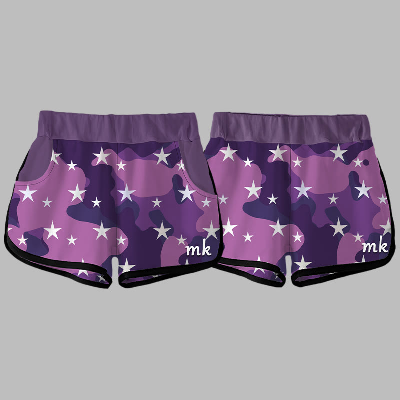 Camouflage Star Letter Print MODAKAWA Shorts - Purple - 5XL - image 7