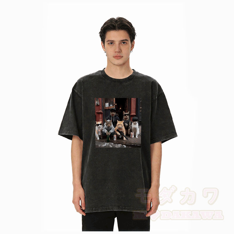 Street Cat Crew Graphic Modakawa Unisex Vintage Washed T-shirt - image 3