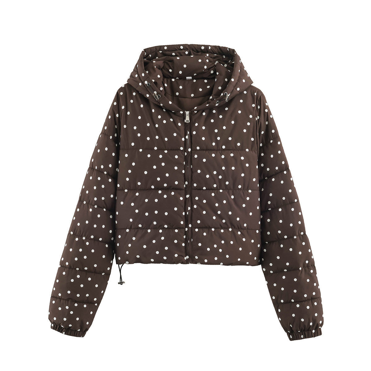 Polka Dot Puffer Jacket and Cable Knit Dress Two Pieces Set - Coffee Top - XL - image 9