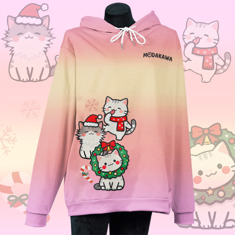 MODAKAWA Christmas Kitty Graphic All Over Print Pullover Hoodie - Purple&Yellow - 6XL - image 4