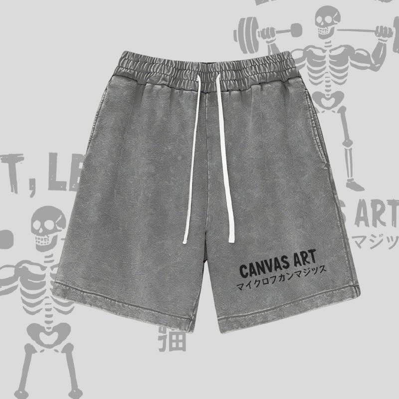 CANVAS ART Letter Graphic Modakawa Vintage Washed Shorts - Grey - 3XL - image 3