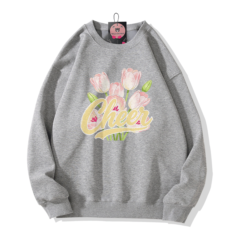 CHEER Tulips Graphic Modakawa Sweatshirt - Grey - 5XL - image 4