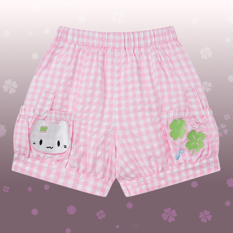 Polka Dot Cat Graphic One Shoulder T-shirt Kitty Gingham Shorts Modakawa Matching Outfit - Pink Shorts - L - image 6