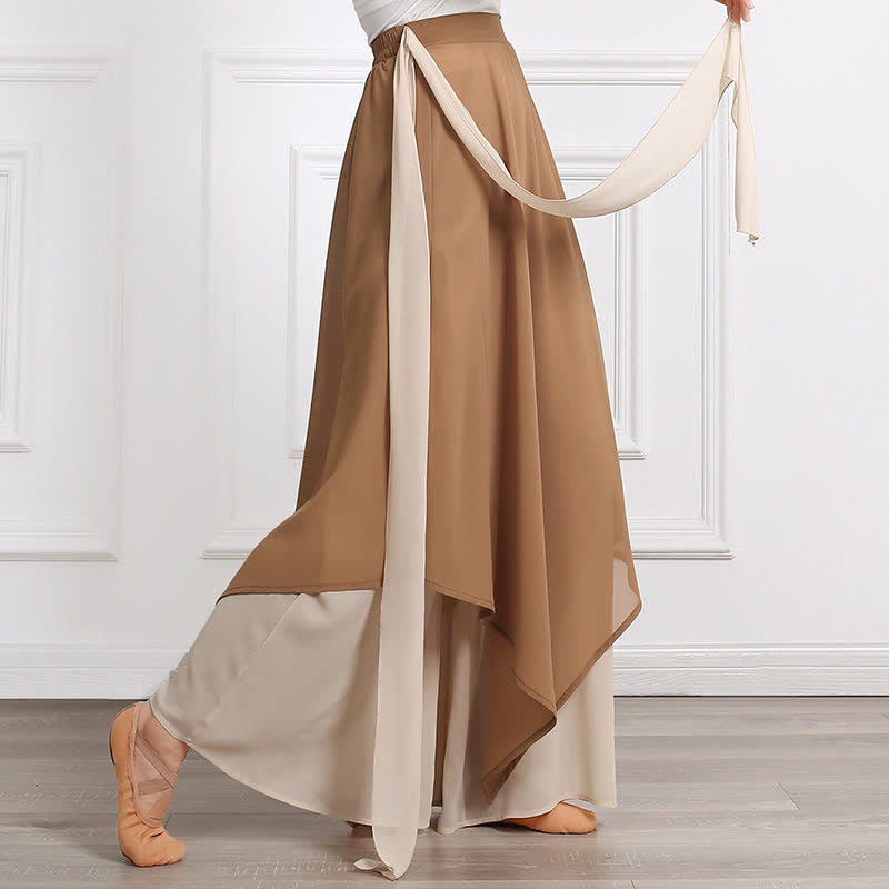 Vintage High Waist Lace Up Flowy Wide Leg Casual Pants - Brown - XL - image 5