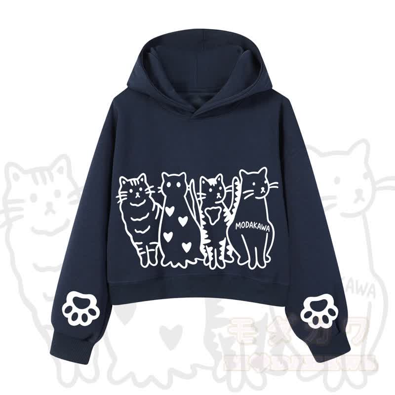 MODAKAWA X zarckets Cute Cat Cropped Cotton Hoodie - Navy Blue - 3XL - image 9