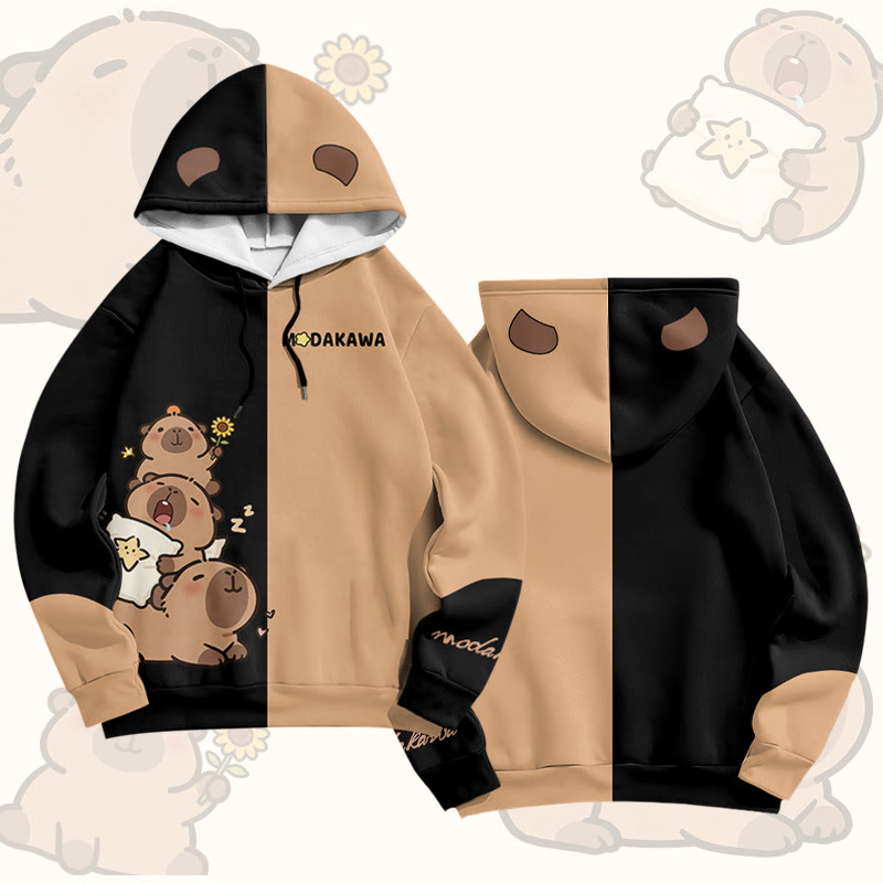 Cute Capybara Graphic Modakawa Pullover Hoodie - Brown & Black - 6XL - image 4