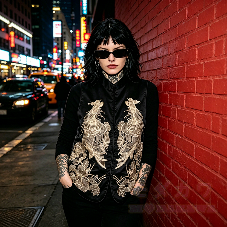 Phoenix Embroidered Mandarin Collar Vest - image 3