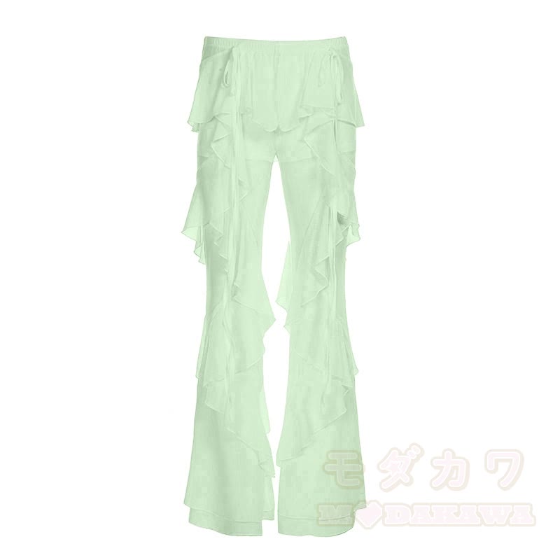 Ruffle Layered Wide Leg Pants - Green - XL - image 6