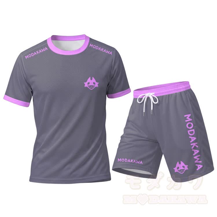 MODAKAWA X TiramisuRat Rat Face Graphic Men's Sports T-shirt Drawstring Shorts Matching Outfit - Purple Set - 5XL - image 15