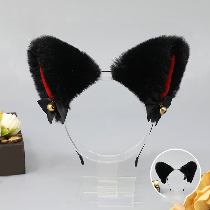 Halloween Furry Bow Animal Ears Headband and Tail - Black with Red Lining Headband - One Size - image 22