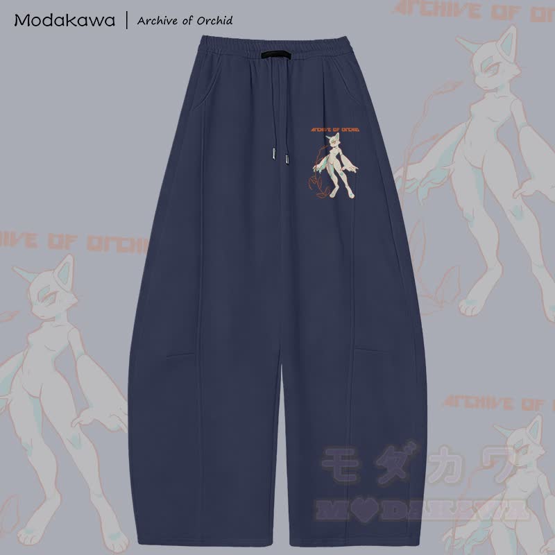MODAKAWA X Archive of Orchid Cat Graphic Wide Leg Pants - Purplish Blue - 5XL - image 5