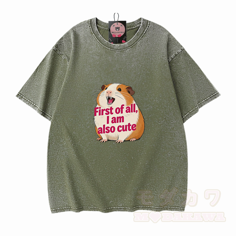 Hamster Pet Graphic Modakawa Vintage Washed 100% Cotton T-shirt - Green - 5XL - image 8