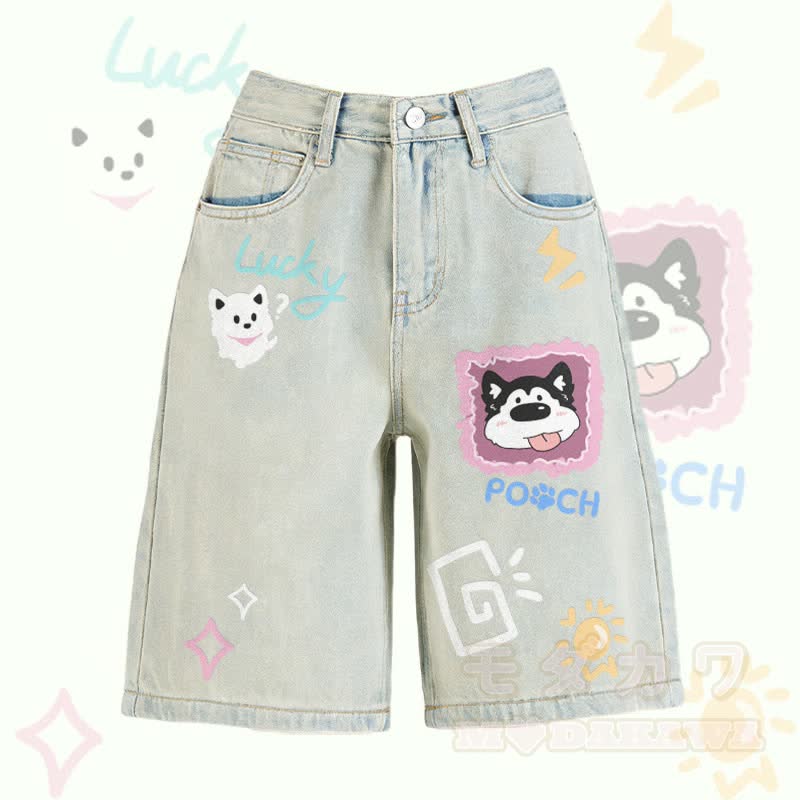 MODAKAWA Puppy Kitty Graphic Bermuda Denim Shorts - Light Blue - 2XL - image 3