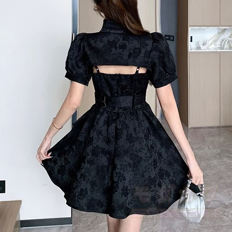 Black Gothic Button Top Cami Mini Dress Set - image 4